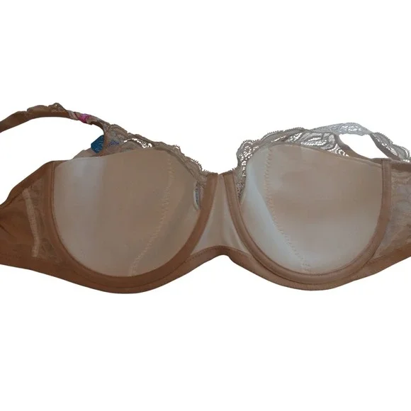Playtex Love My Curves Lift Bra 40DD Beige Lace Plunge Neckline Stretch Cups - Picture 7 of 9
